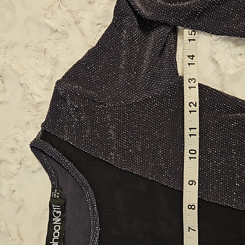 boohooNIGHT black gray silver threaded long sleeve bodysuit size 2 - Picture 4 of 9
